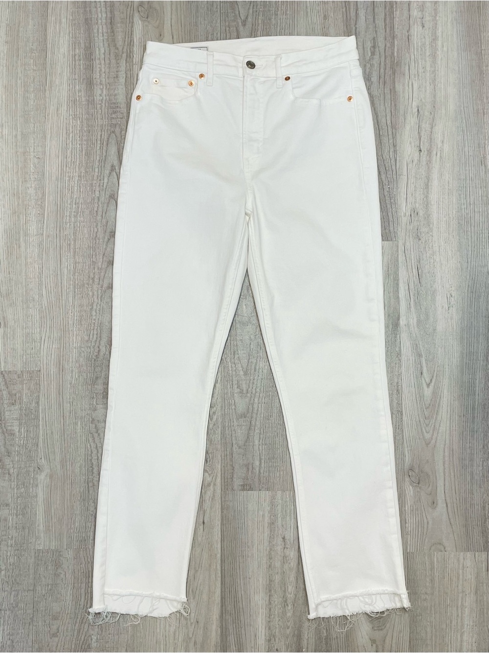 Gap Vintage Slim High Rise Jeans White Frayed Hem Size 8